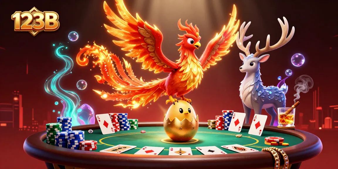Engage in thrilling gameplay at 123B with a vibrant casino scene featuring dynamic poker elements and mythical characters.