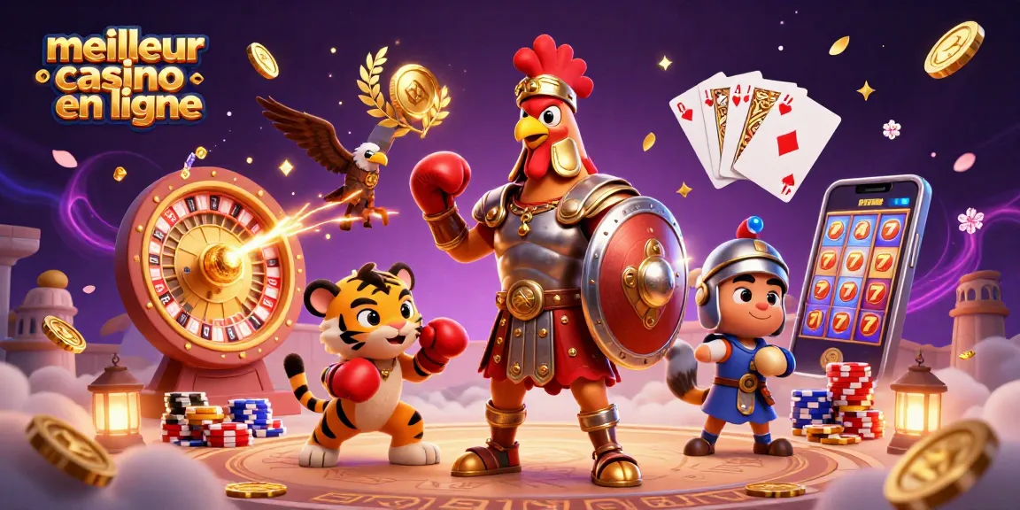Jouer au meilleur casino en ligne avec un poulet gladiateur et un tigre cub sparring.