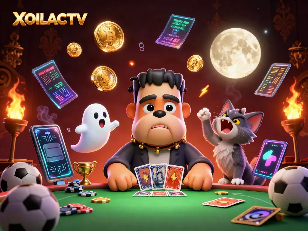 Experience thrilling sports betting with XOILACTV, featuring animated characters in an engaging casino scene.