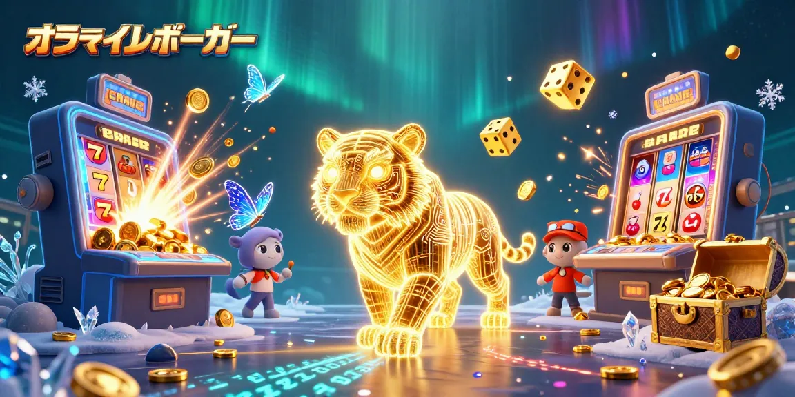 オンラインポーカーでデジタルカジノを楽しむ虎と蝶のイルミネーションシーン