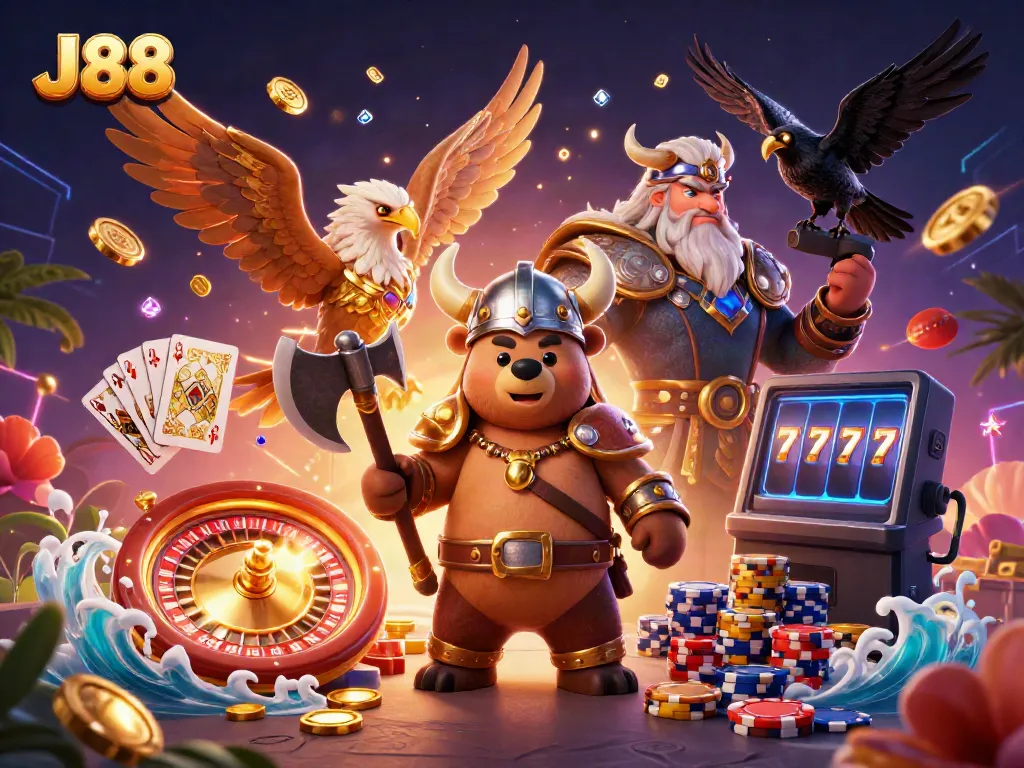 Experience thrilling gambling with J88: an energetic Viking and Valkyrie amidst coins and games