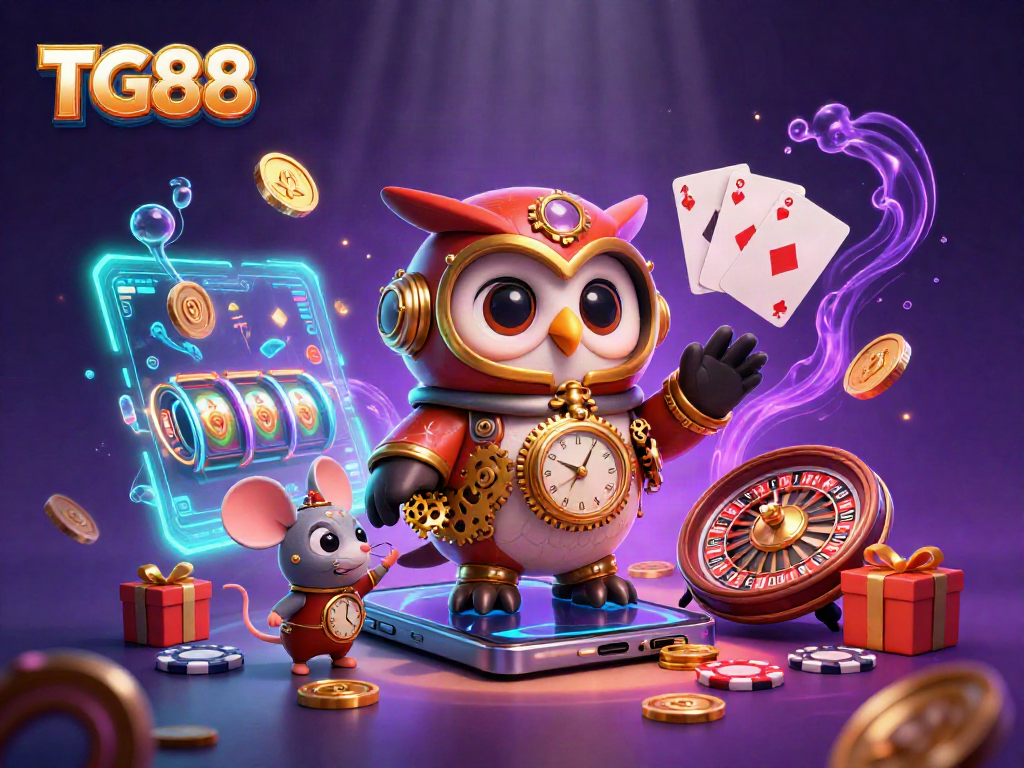 Experience the thrill of TG88 with exciting slot reels and vibrant casino elements bursting to life.
