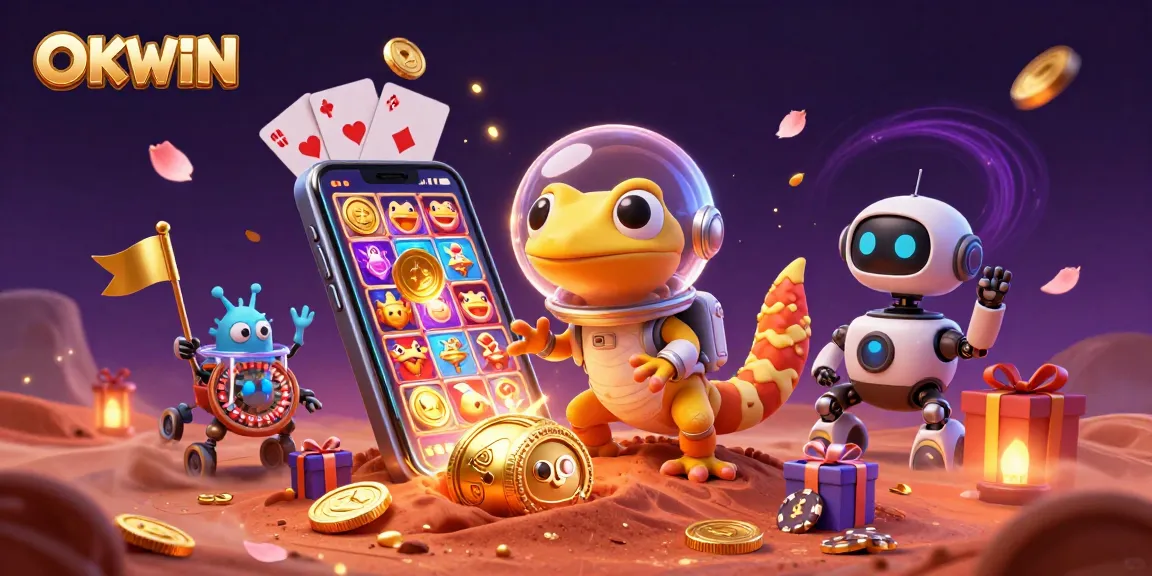 Celebrate winning moments at OKWIN's cosmic casino adventure with colorful games and excitement!
