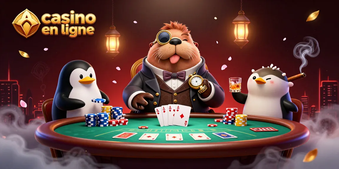 Jouer au casino en ligne avec style, un morse élégant bluffant à la table de poker.