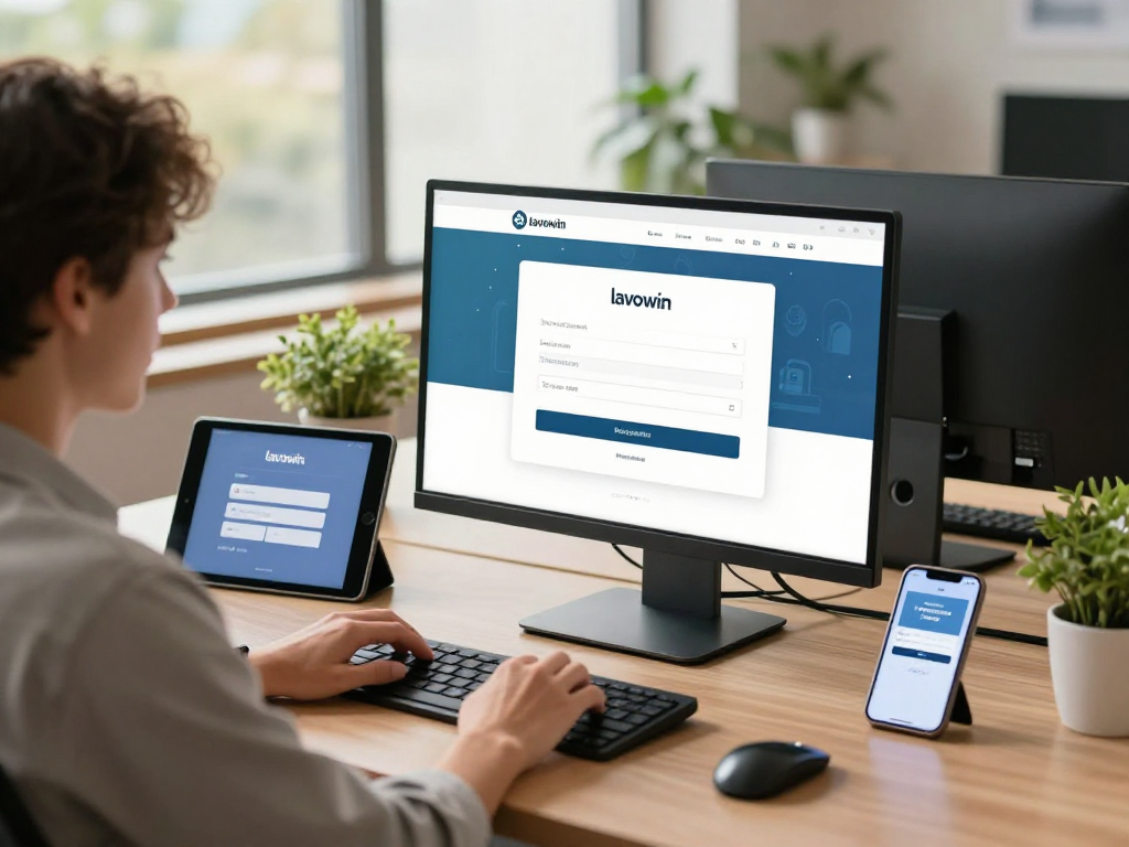 Engaging with the lavowin login on a computer in a modern office setting.