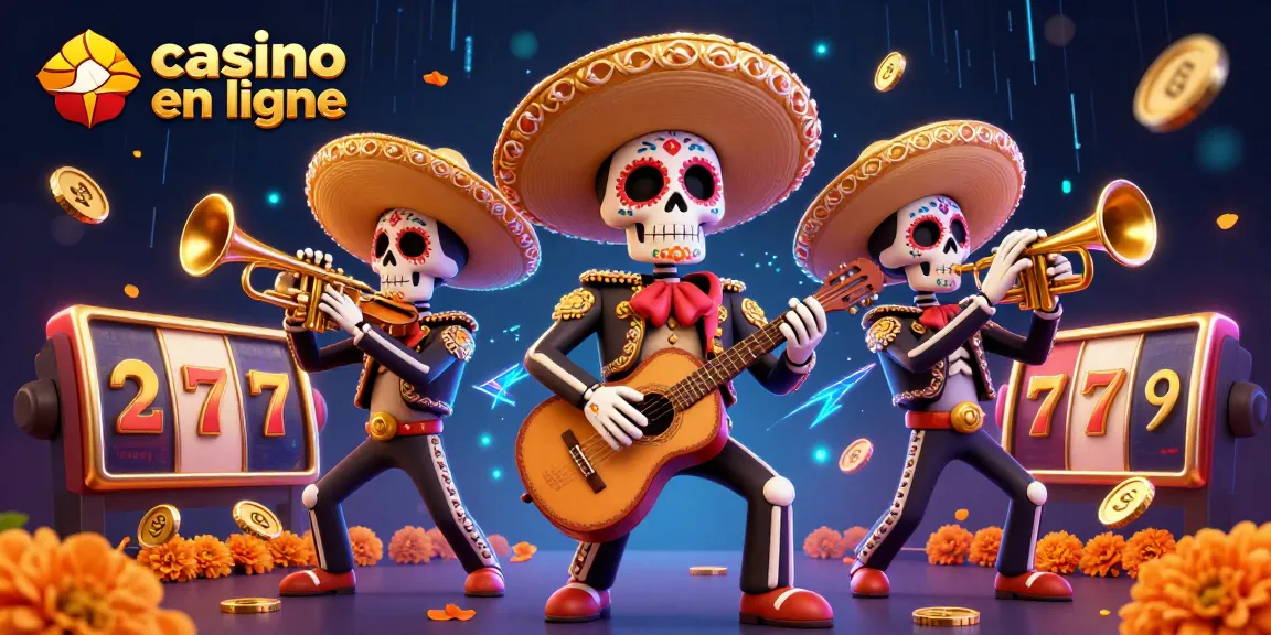 Jouez à des jeux captivants de casino en ligne avec une fête colorée et dynamique autour de la musique mariachi.