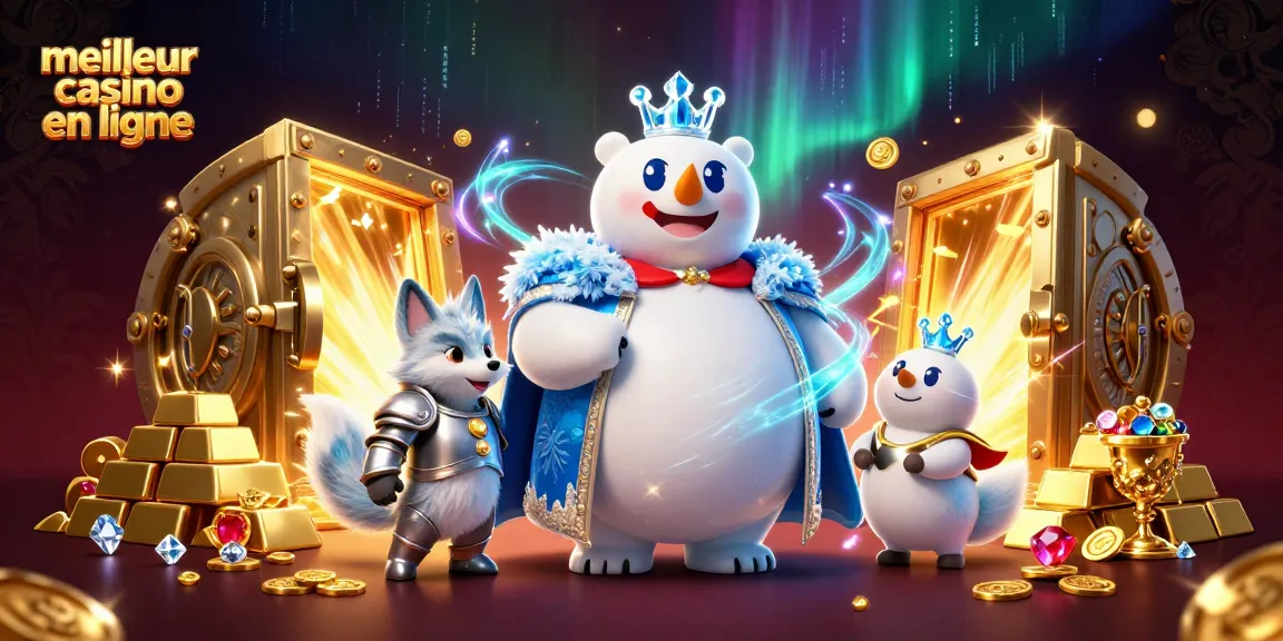 Jouez au meilleur casino en ligne avec le roi glacial et son renard, entourés de trésors brillants.