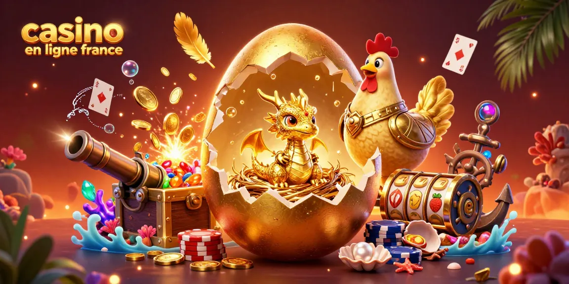 Promouvoir casino en ligne France avec un dragon doré et des éléments de jeu riches.