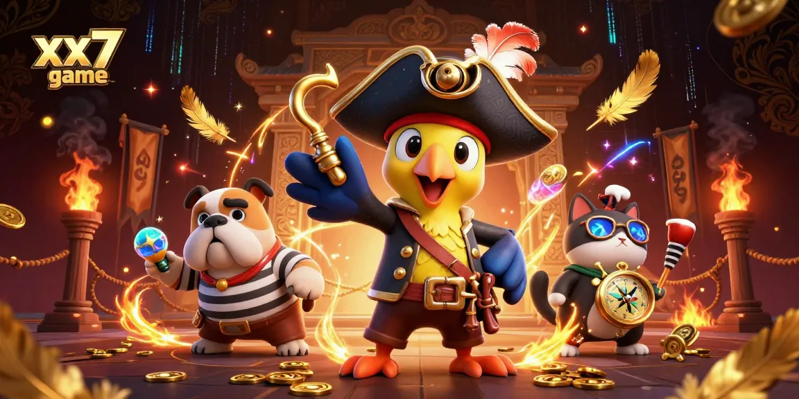 Experience the excitement of the xx7 game with a vibrant illustration featuring a pirate captain and casino elements.