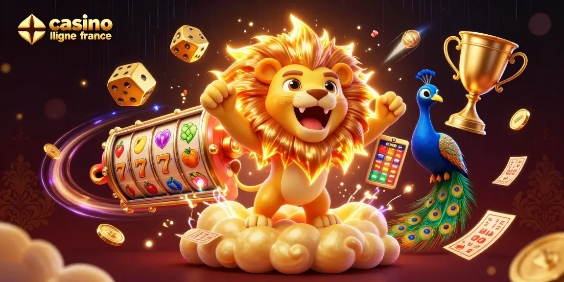 Faites la course aux gains sur casino en ligne France avec un lion superbe et des dés dorés.