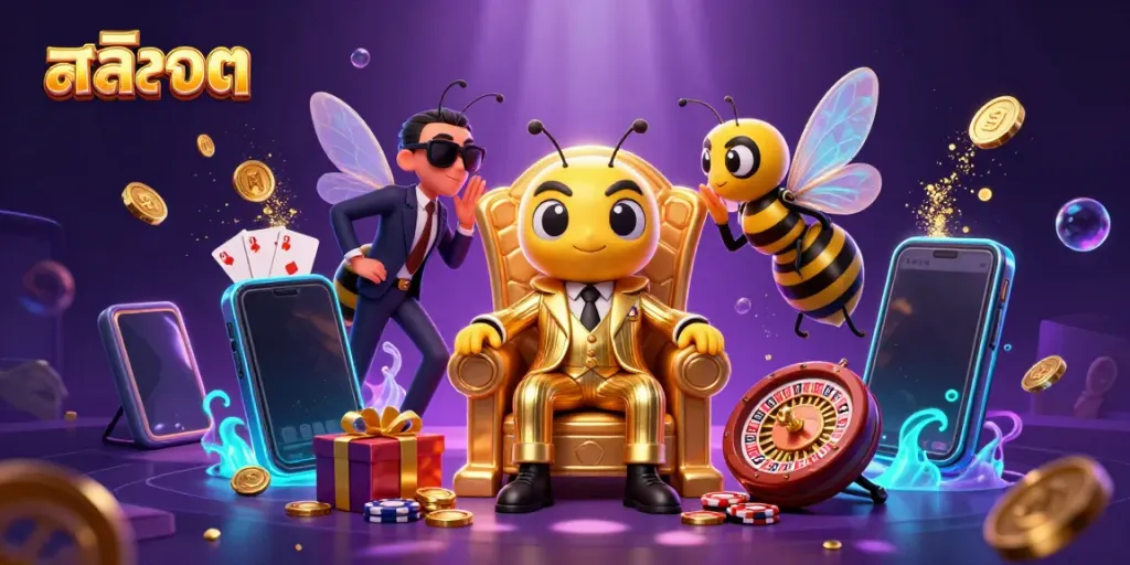 Experience slot gaming fun with the bumblebee mob boss and vibrant casino elements as สล็อต takes the stage.