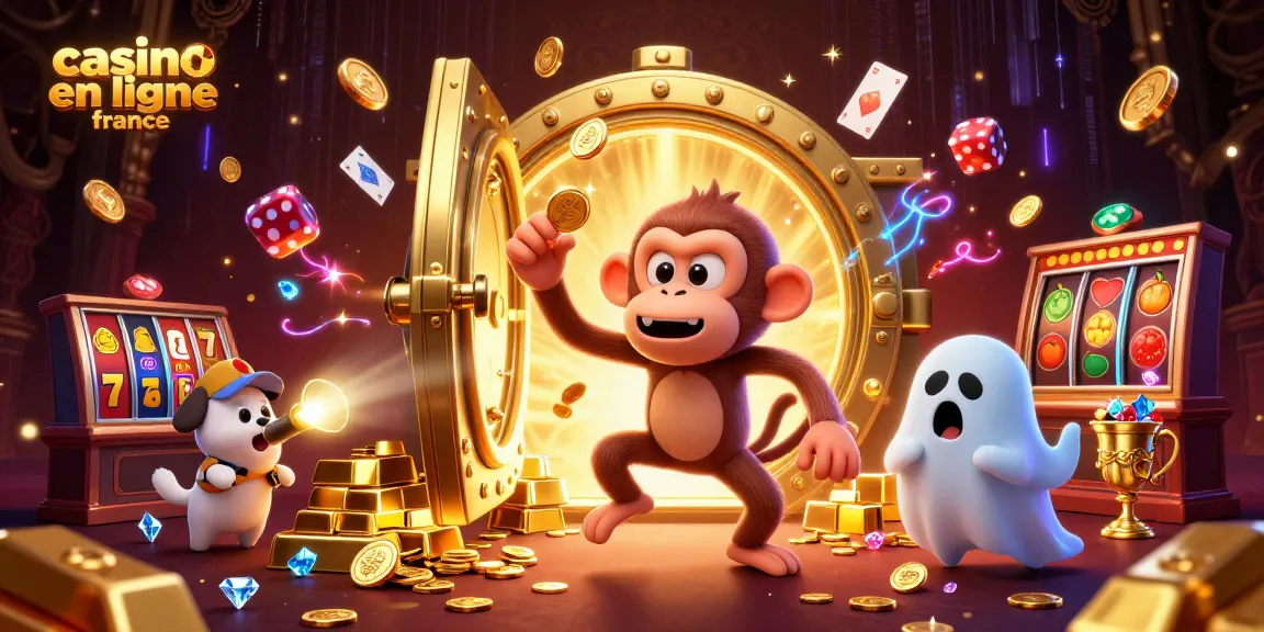 Image dynamique d'un casino en ligne France avec un singe fantôme et un chiot chasseur de fantômes.