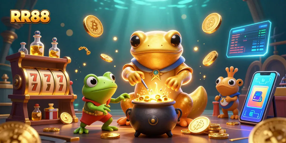 Experience the thrilling RR88 casino world with glowing coins and dynamic gaming elements.