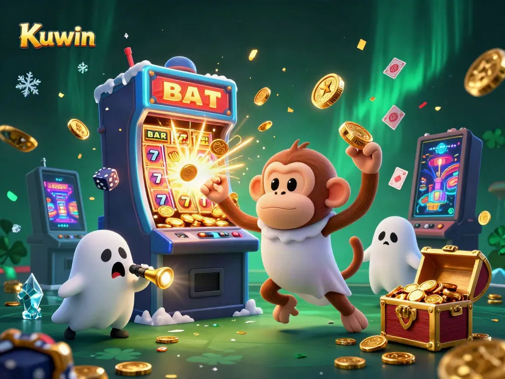 Experience the thrill of Kuwin's haunted casino with a ghost-juggling monkey in vibrant action.