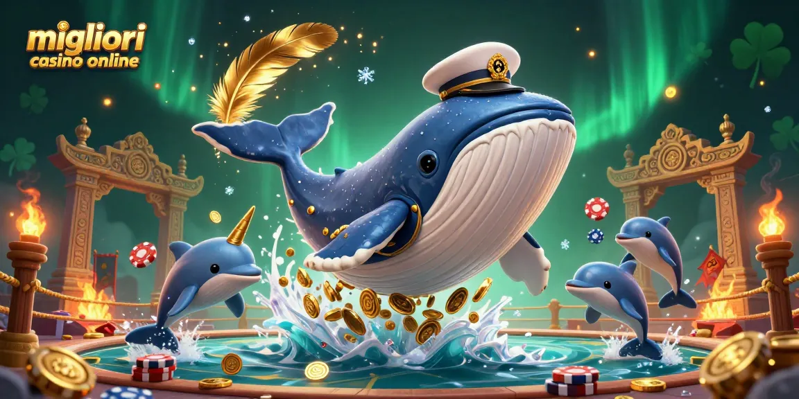 Giocando nei migliori casino online, una balena e un narvalo animano un'atmosfera festosa.