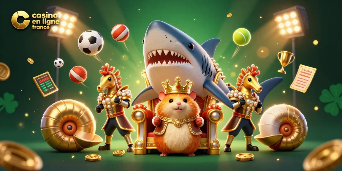 Découvrez la magie du casino en ligne France avec un roi hamster sur son trône, entouré d'éléments de jeu.