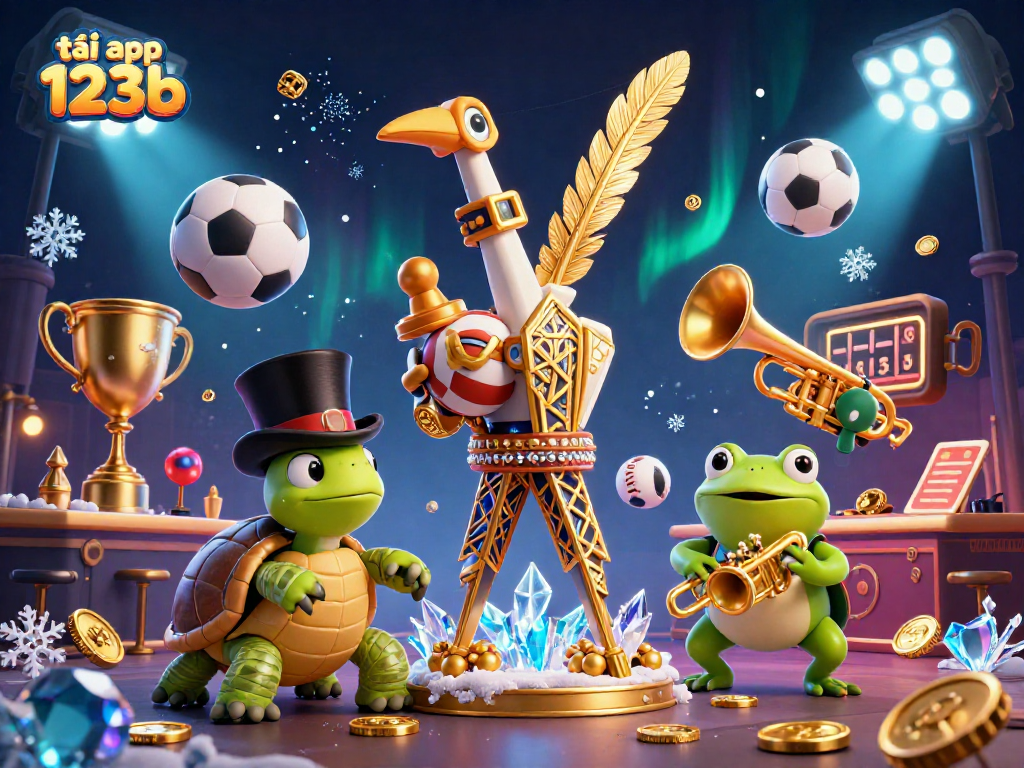 Engage with the tải app 123b by experiencing a vibrant 3D casino scene full of animated characters and exciting sports elements.