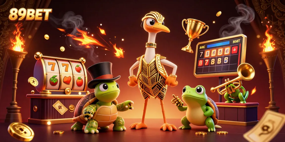Engaging scene showcasing 89BET's lively casino atmosphere with animated characters and vibrant gaming elements.