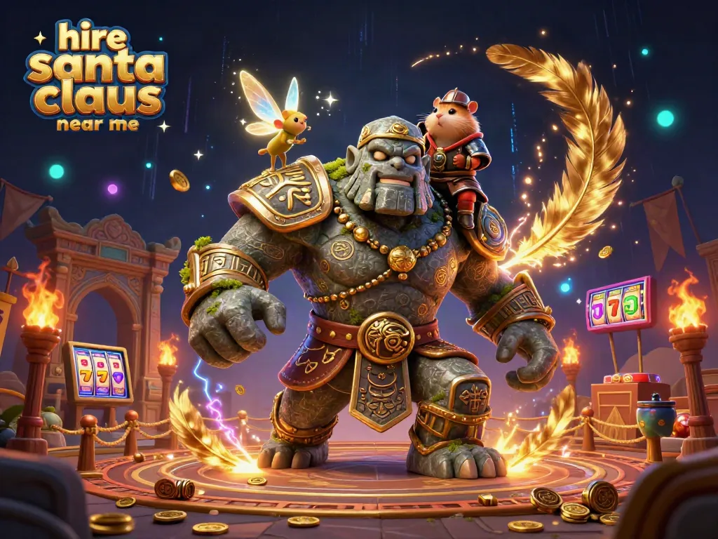 Engaging depiction of a fantasy scene promoting hire santa claus near me with dynamic casino elements.