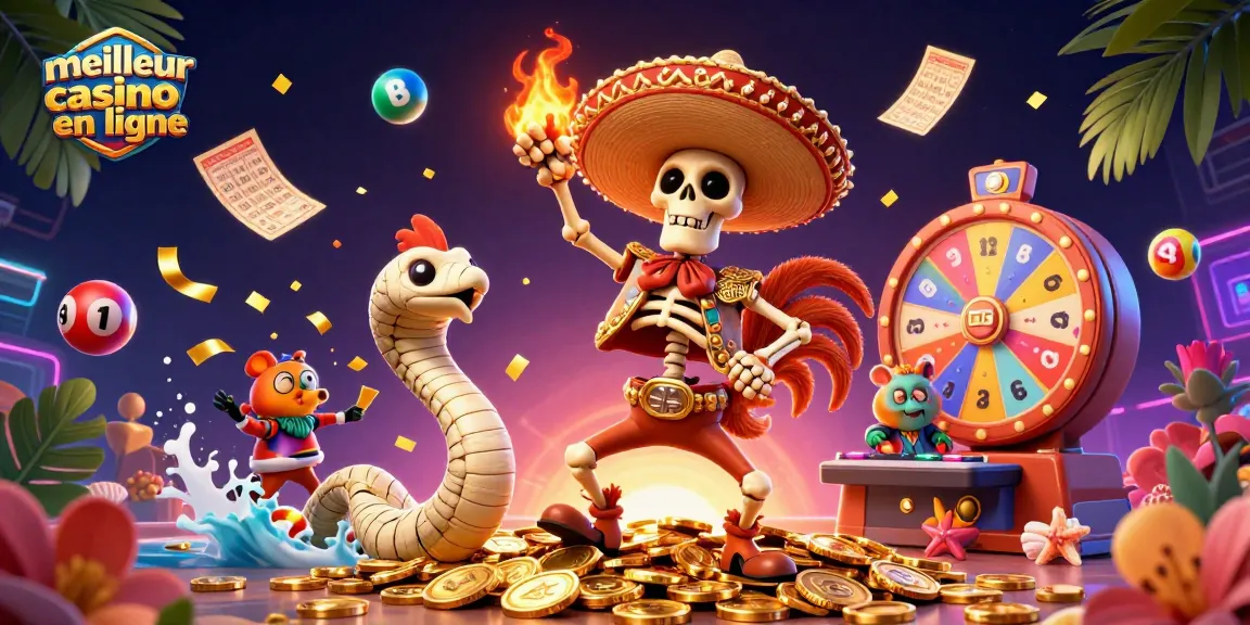Image dynamique de personnages de casino, mettant en avant le meilleur casino en ligne avec une ambiance festive.