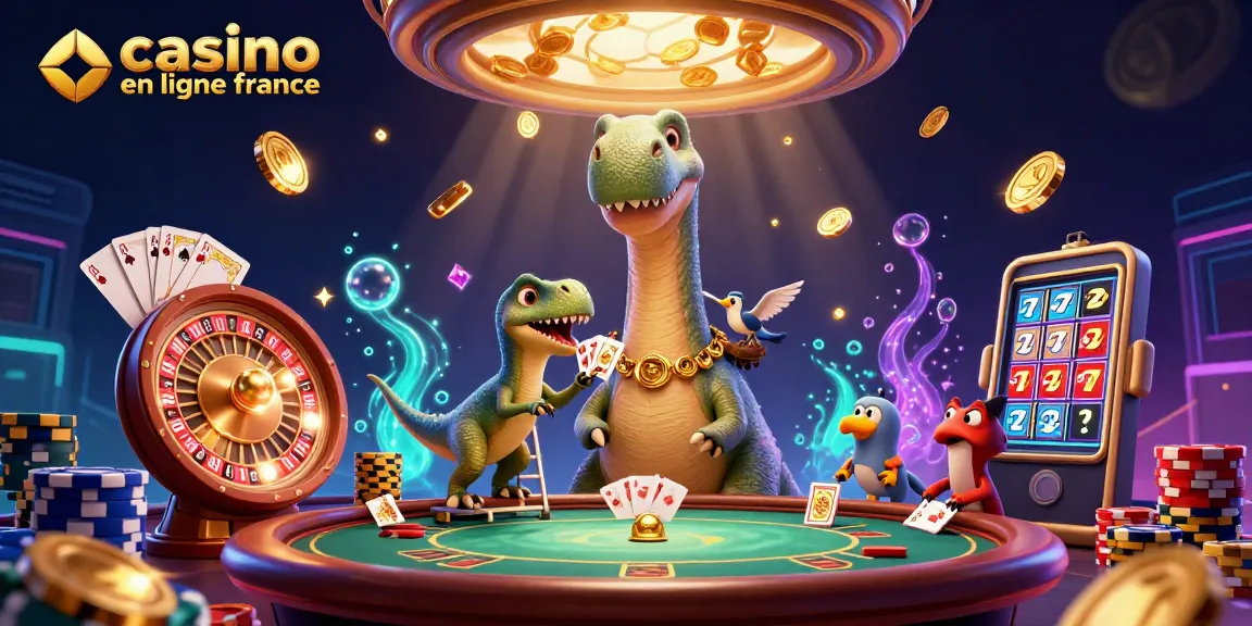 Venez découvrir l'univers du casino en ligne France avec un dinosaure festif au poker et des joyaux scintillants!