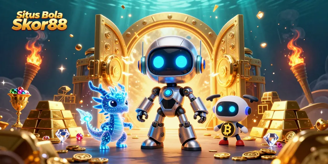 Situs Bola Skor88 presents an engaging scene with animated characters diving into sports betting excitement.