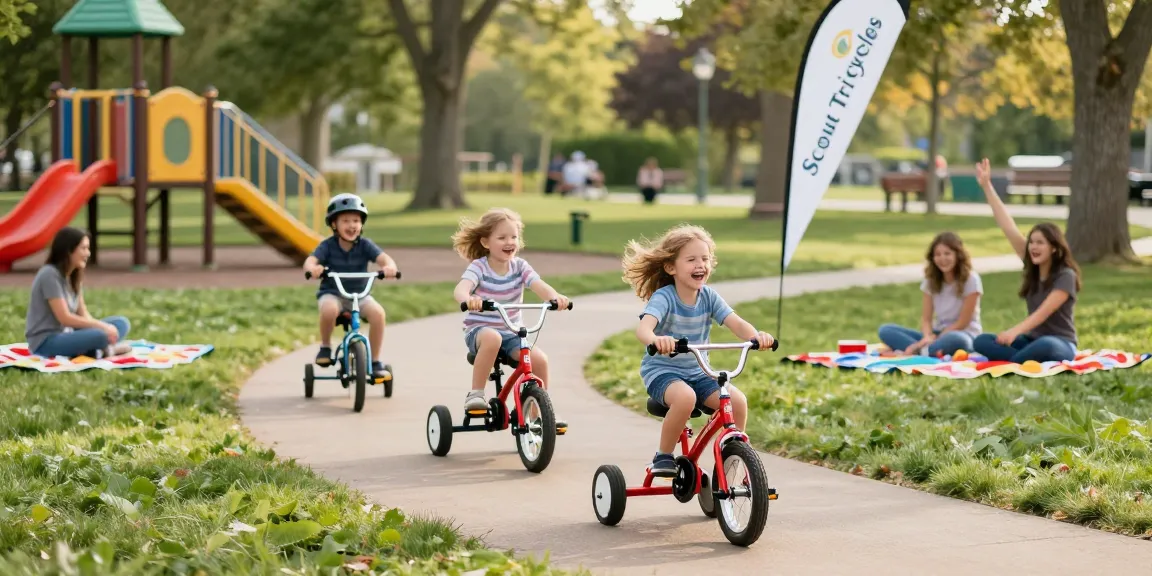 Kids enjoying the best kids tricycles while riding through a sunny park filled with laughter and excitement.