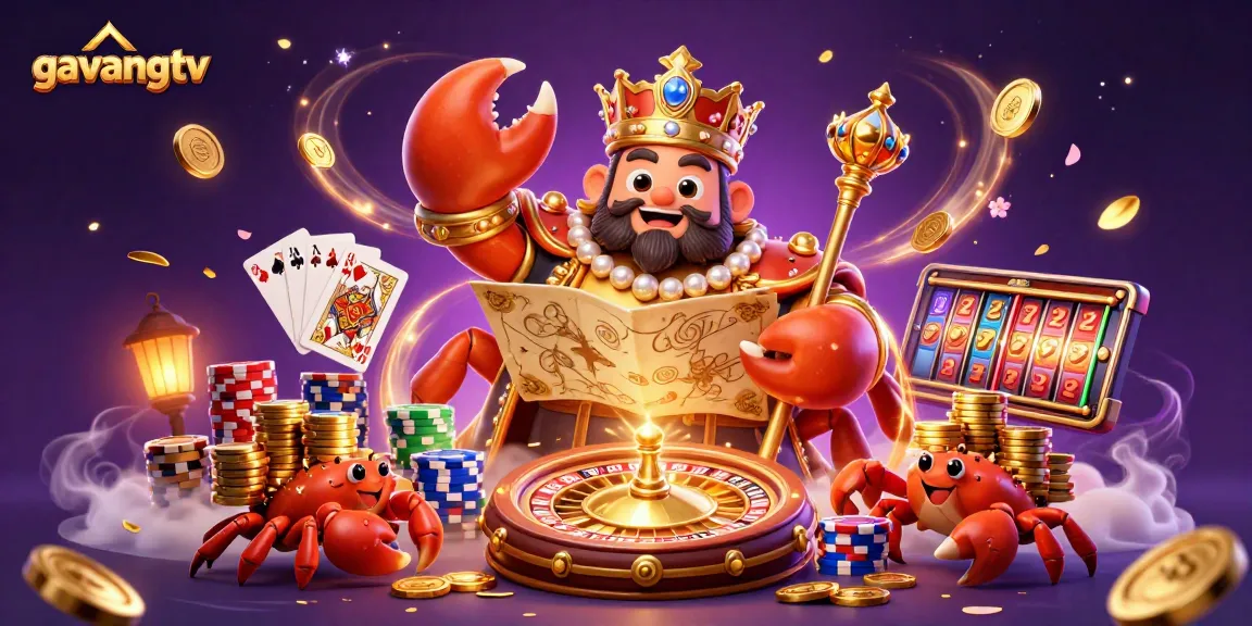Experience thrilling gameplay at gavangtv with a regal crab emperor and vibrant casino elements.