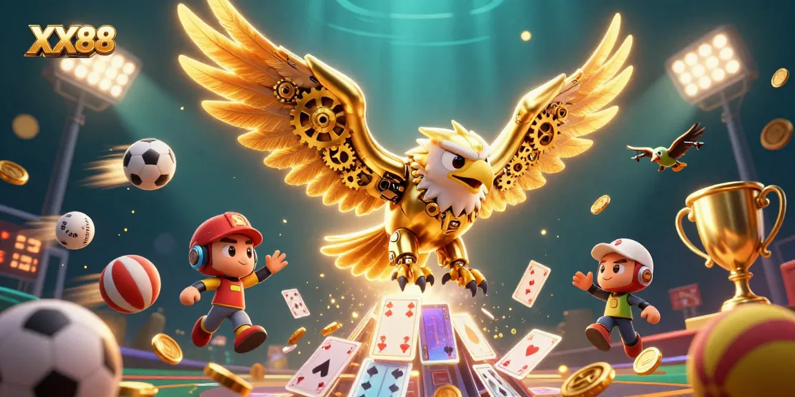 Engage with the thrilling XX88 betting experience in a vibrant, animated 3D casino scene.