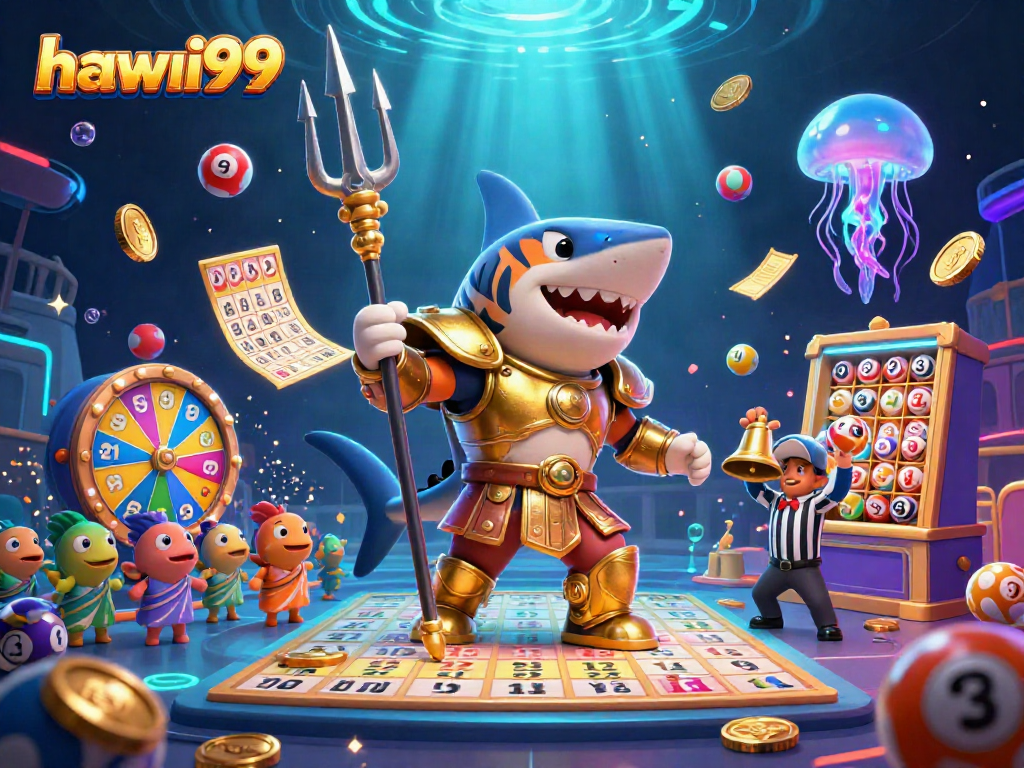 Spin and win with hawai99 at a vibrant underwater lottery colosseum filled with colorful game elements.
