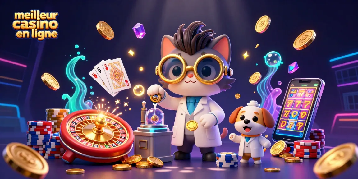 Illustration présentant un chat scientifique fou créant des pièces d'or, démontrant le meilleur casino en ligne.