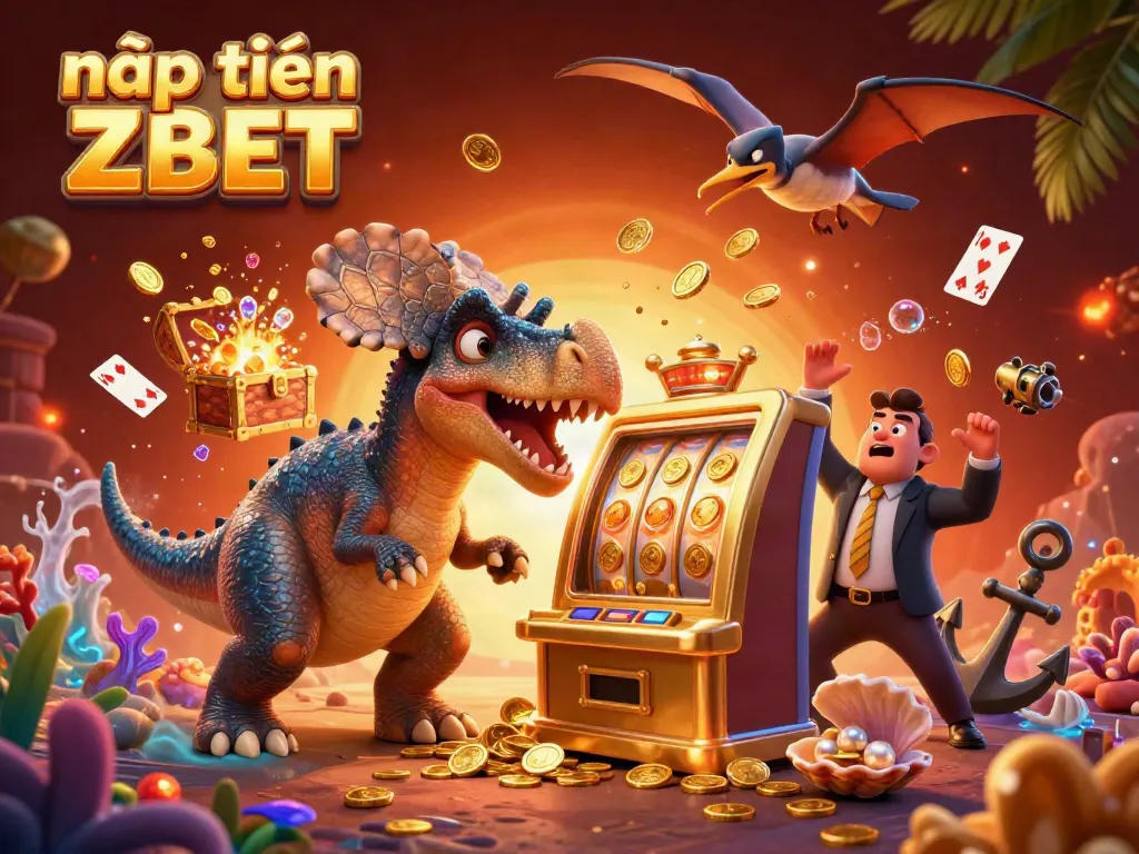 Engage with nạp tiền ZBET through a vibrant illustration of a pachycephalosaurus winning a jackpot, surrounded by casino excitement.
