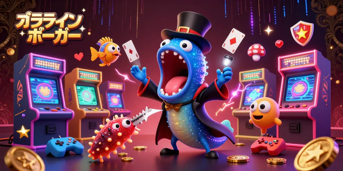 オンラインポーカー用のカードトリックを披露する深海のギルパーウナギのイラスト