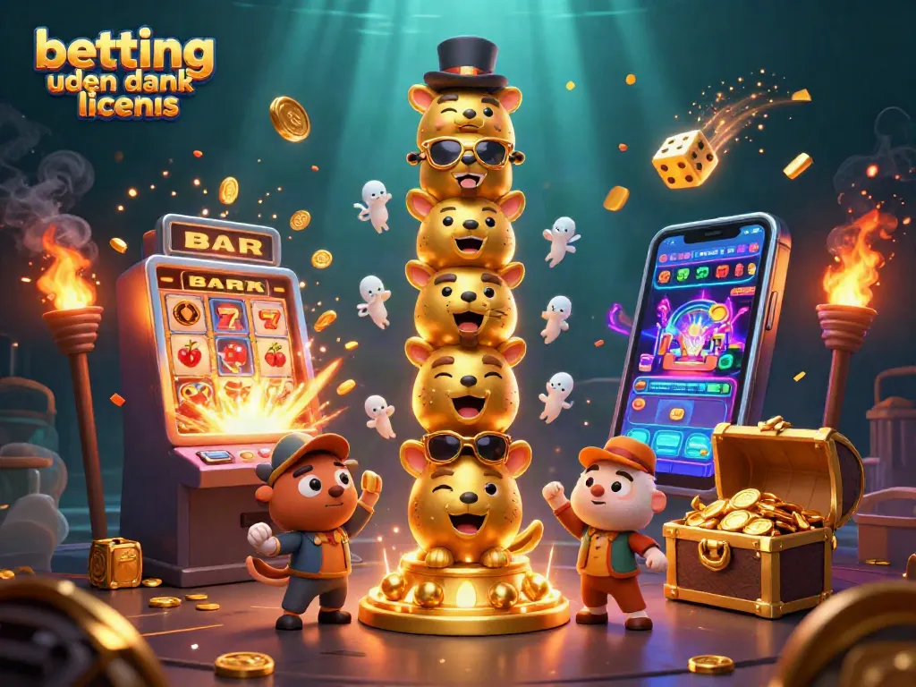 Engage in betting uden dansk licens with vibrant casino elements like a golden totem and slot machine