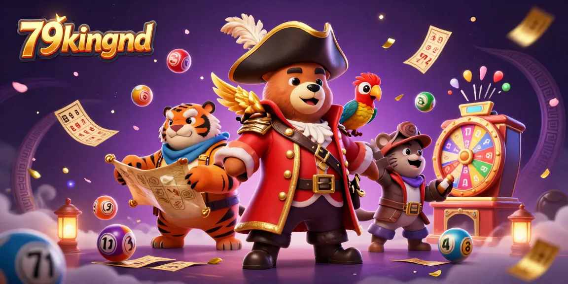 Engage in thrilling adventures with 79kingnd as a pirate captain bear, tiger first mate, and parrot among vibrant casino elements.