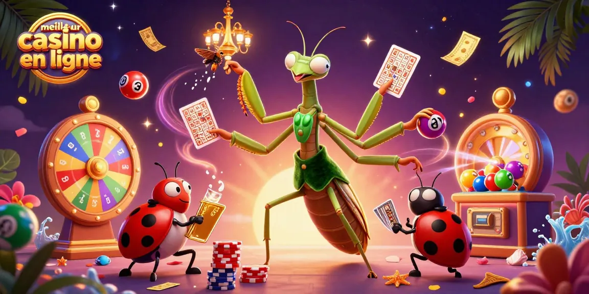 Visualisation dynamique du meilleur casino en ligne avec des personnages animés, des boules de loto et des jeux captivants.