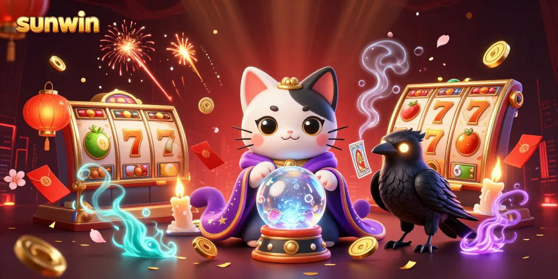 Experience the thrill of winning with sunwin's vibrant 3D casino illustration featuring mystical characters and slot machines.