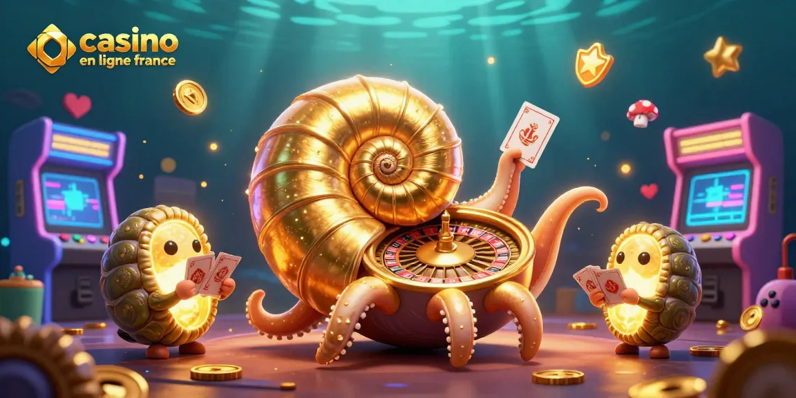 Jouez sur le casino en ligne France avec une scène 3D de nautilus doré et ses compagnons sur fond aquatique.