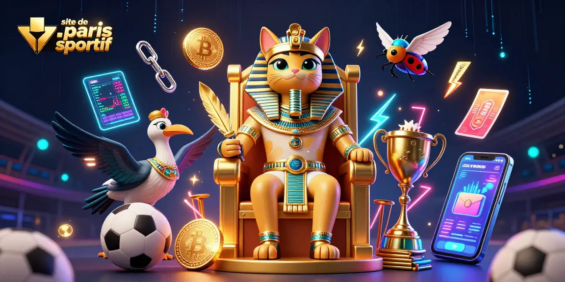 Plongez dans l'univers du site de paris sportif avec un pharaon égyptien et des éléments de paris sportifs dynamiques.