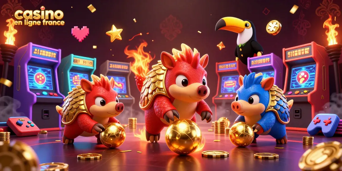 Célébration dans un casino en ligne France avec des pangolins joueurs et des jetons de poker colorés
