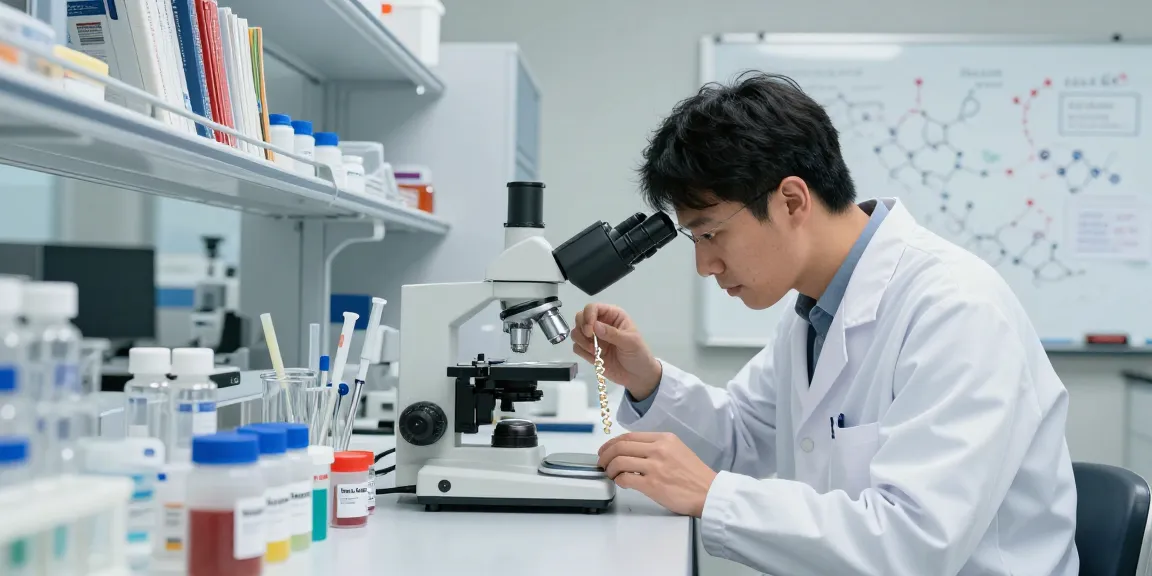 Researcher measuring Swiss Chems peptides in a modern laboratory setting.