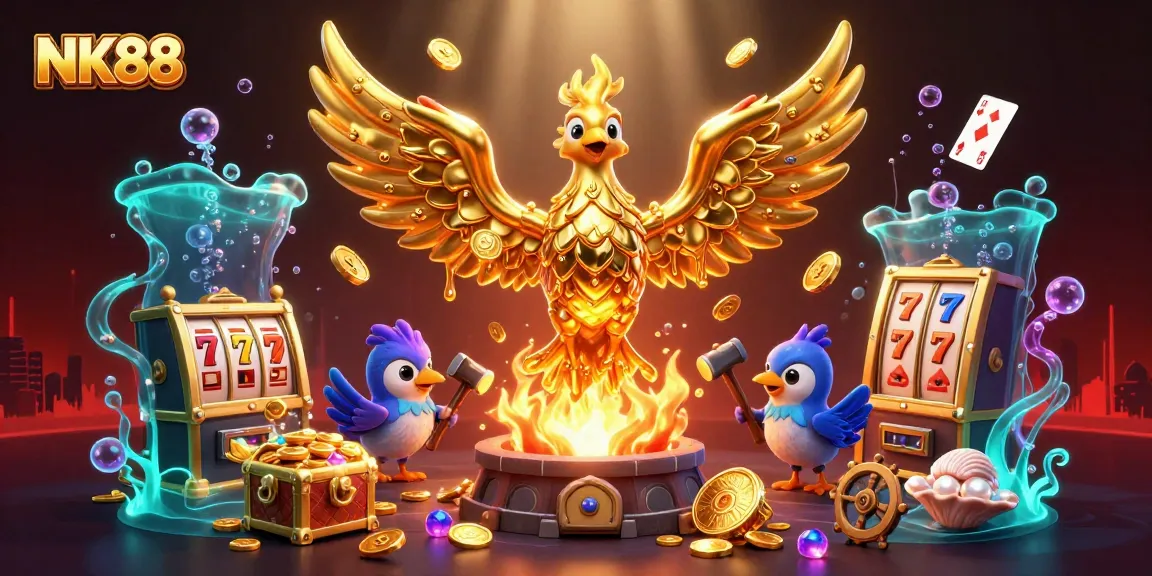 Engage with NK88's vibrant slots scene featuring golden elements and thrilling gameplay.