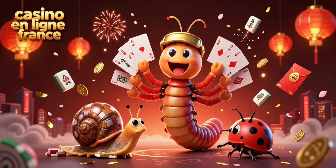 Les personnages de casino en ligne France profitent d'un jeu captivant avec des tuiles de mahjong et des enveloppes chanceuses.