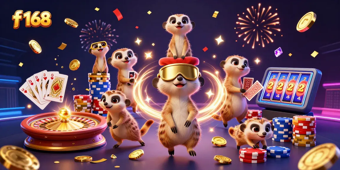 Experience the excitement at f 168's themed casino, featuring engaging meerkat characters and dynamic gaming elements.