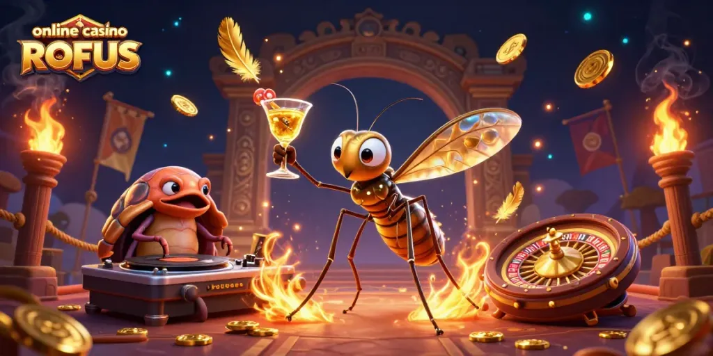 Experience the thrill at online casino uden ROFUS with our vibrant casino mascot and gaming elements.