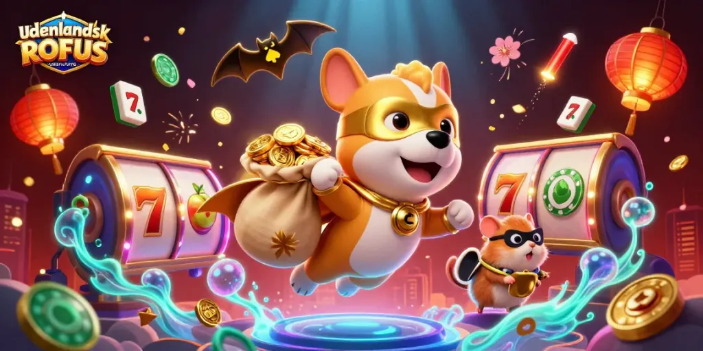 Experience the thrill of udenlandsk casino uden ROFUS with a cartoon superhero dog and stunning game elements.