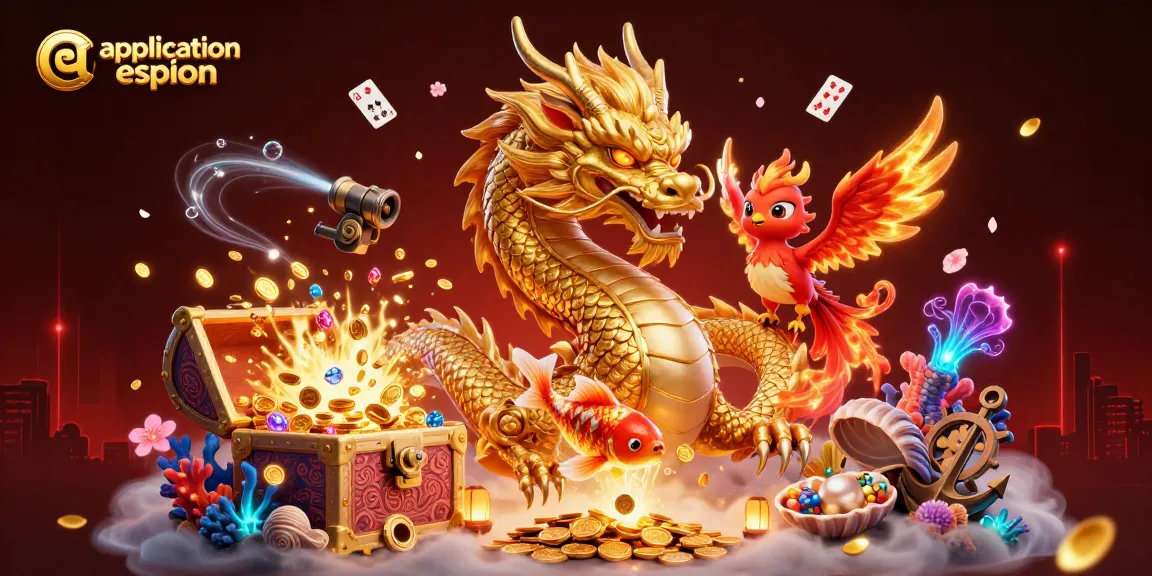 Surveillez votre activité avec l'application espion, où un dragon chinois doré s'entrelace avec des éléments de casino.