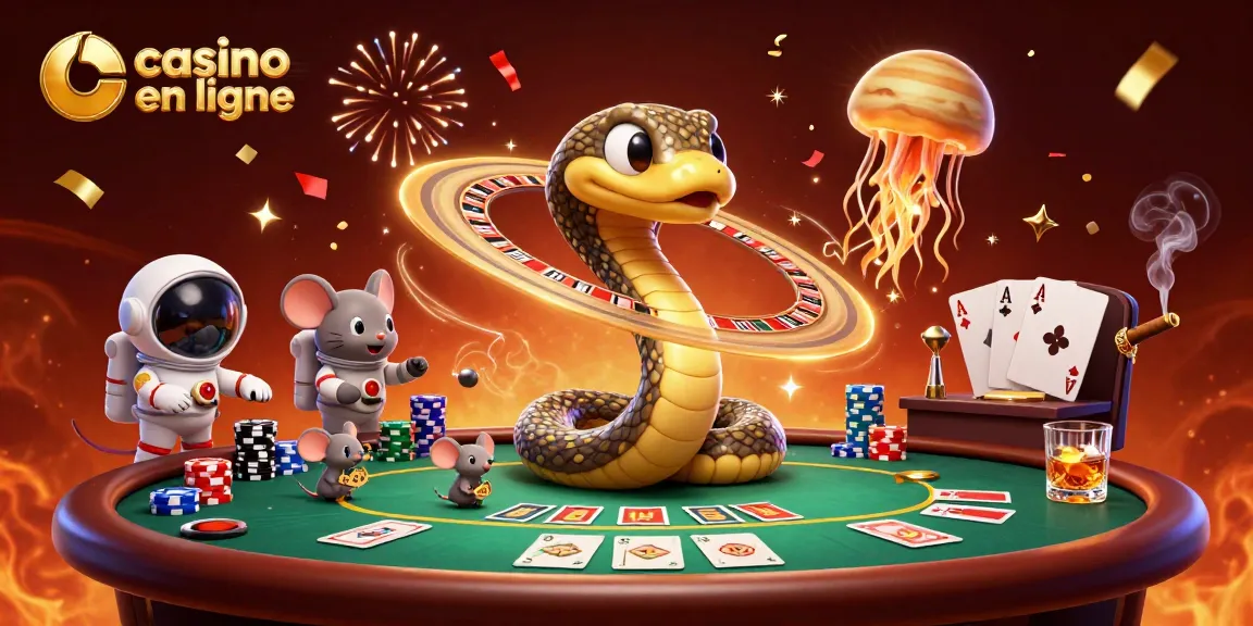 Visualisez l'univers du casino en ligne avec une ambiance festive et des personnages animés.
