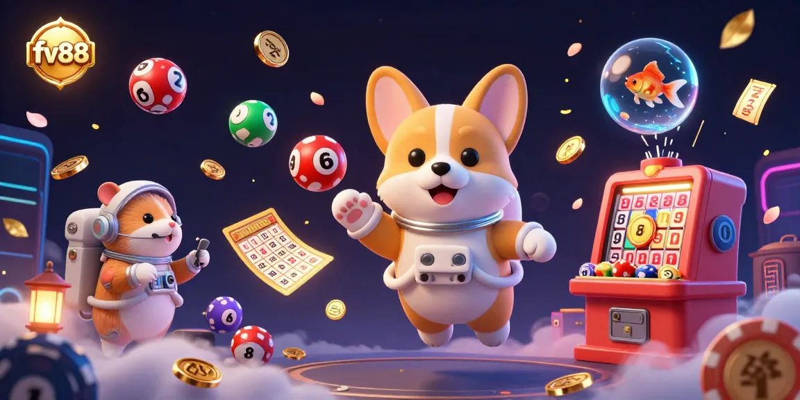 Experience the lively fv88 casino scene featuring a floating corgi astronaut amidst dynamic games and bonuses.