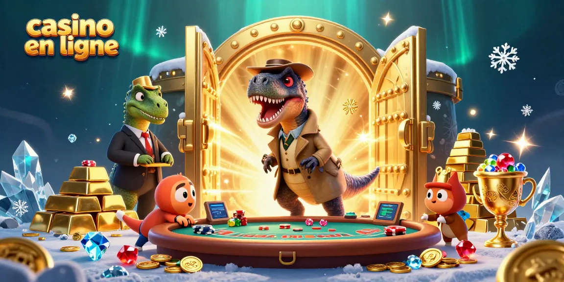 Jouer au casino en ligne avec un velociraptor et un pit boss dans un décor vibrant et doré.